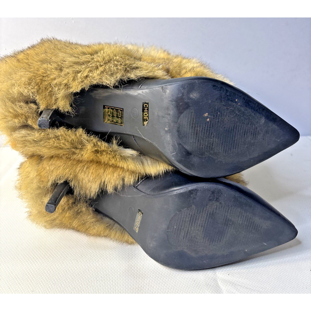 Cape Robbin CHIOE-2 Faux Fur Boots Black Pointed Toe Stiletto High Heel 10 - Picture 7 of 8